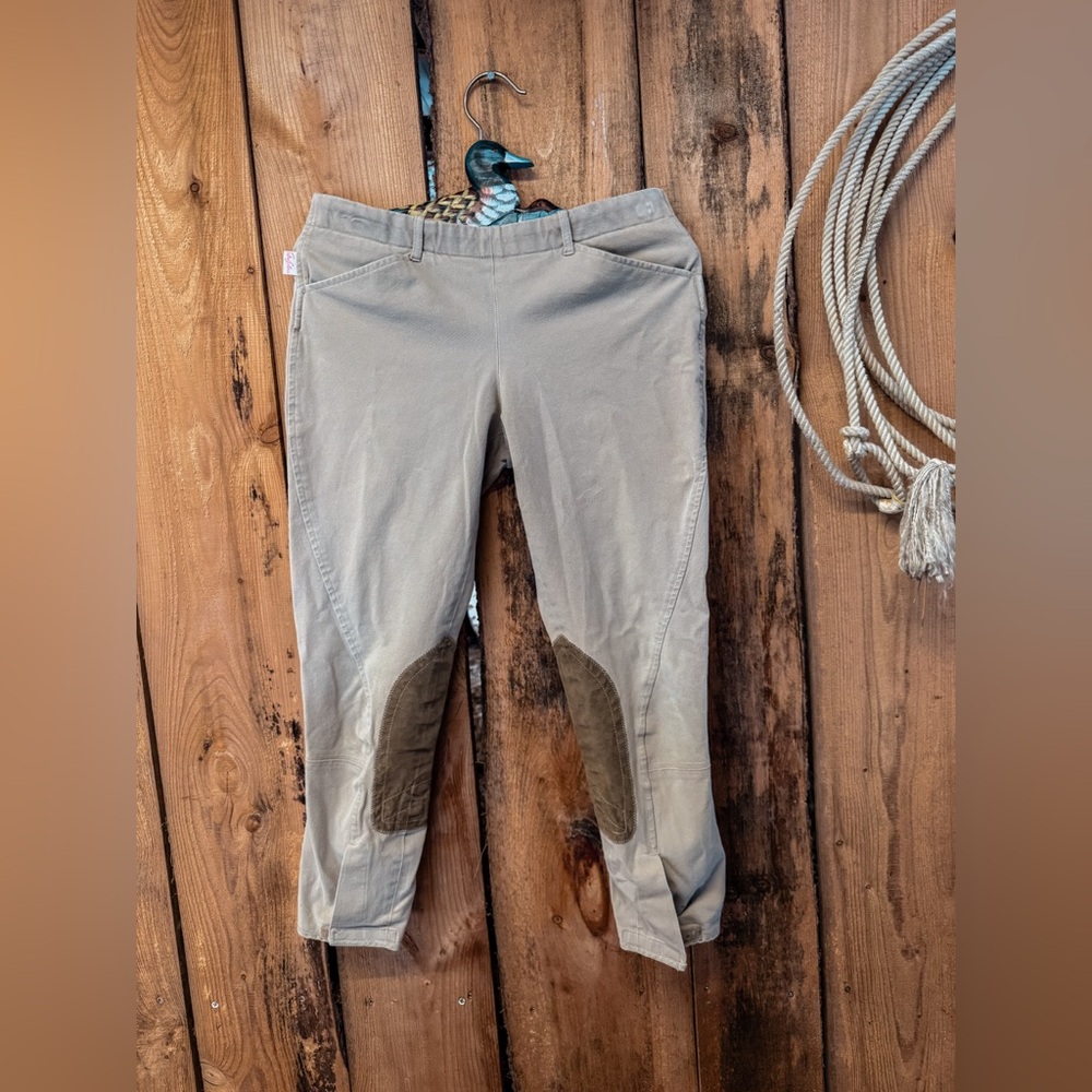 The Tailored Sportsman Beige Riding Breeches with Brown Knee Patches